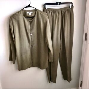 Saks Fifth Avenue Real Clothes 100% Silk Top & Slacks Set Size L See Desc/Measur